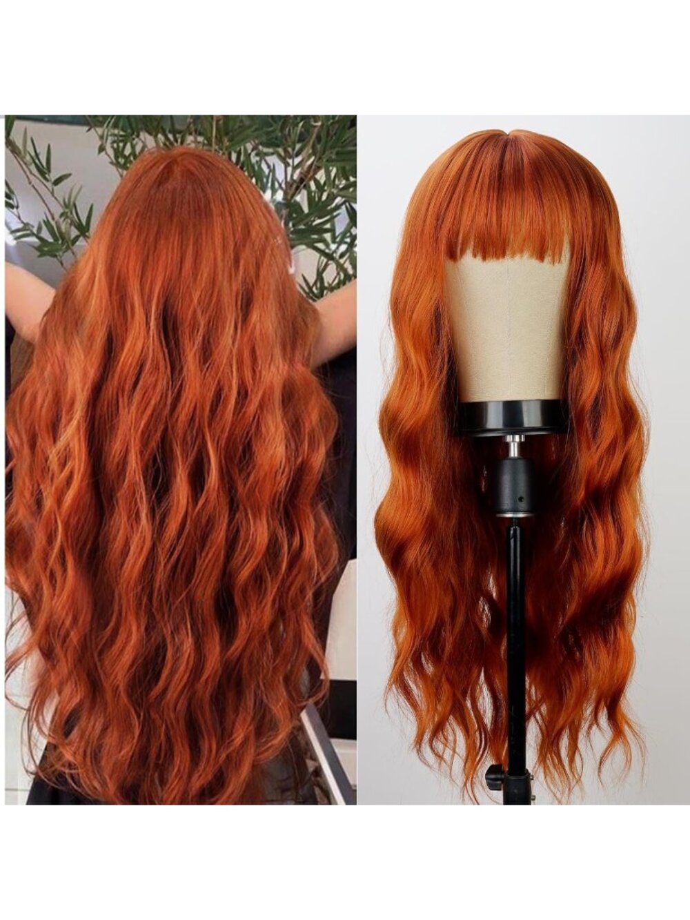 Women's Auburn 26 Inch Natural Looking Synthetic Fiber Long Wavy Wigs Bangs